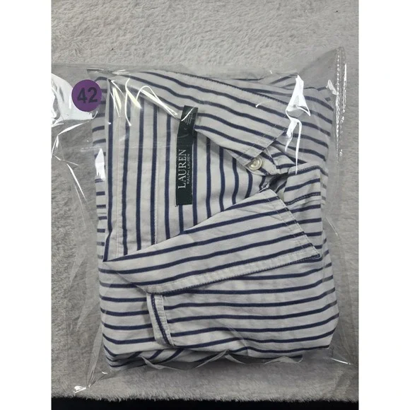 Lauren Ralph Lauren 1X Striped Cotton Button Down Shirt Womens Plus Roll Tab - Picture 8 of 8